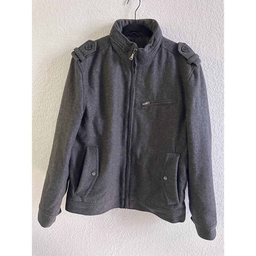 Emanuel Ungaro Mens Charcoal Gray Wool Blend Full Zip Military Jacket Large